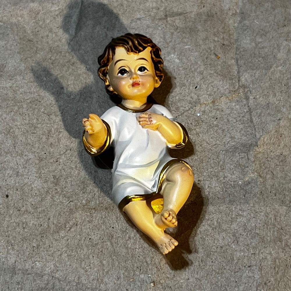 Small Miniature Jesus Baby Adornment White Gold Trim Religious Figurine